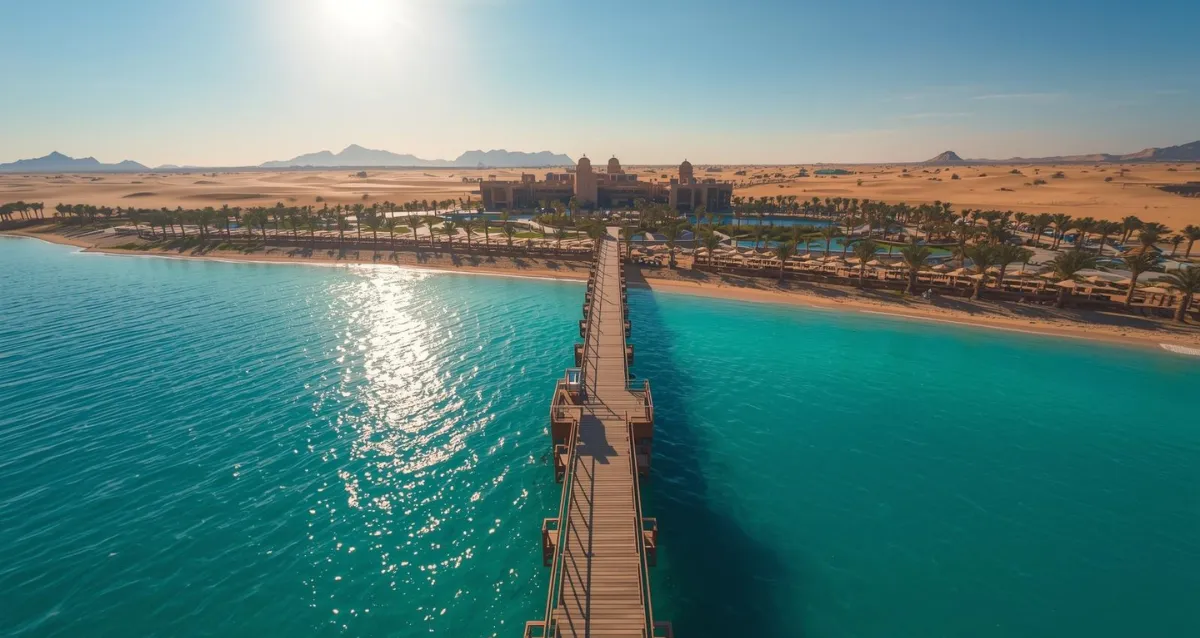 Ägypten All Inclusive Resort 2026 – Lagune & Strand in Hurghada All Inclusive Resort in Ägypten mit Lagune, Strand und Holzsteg