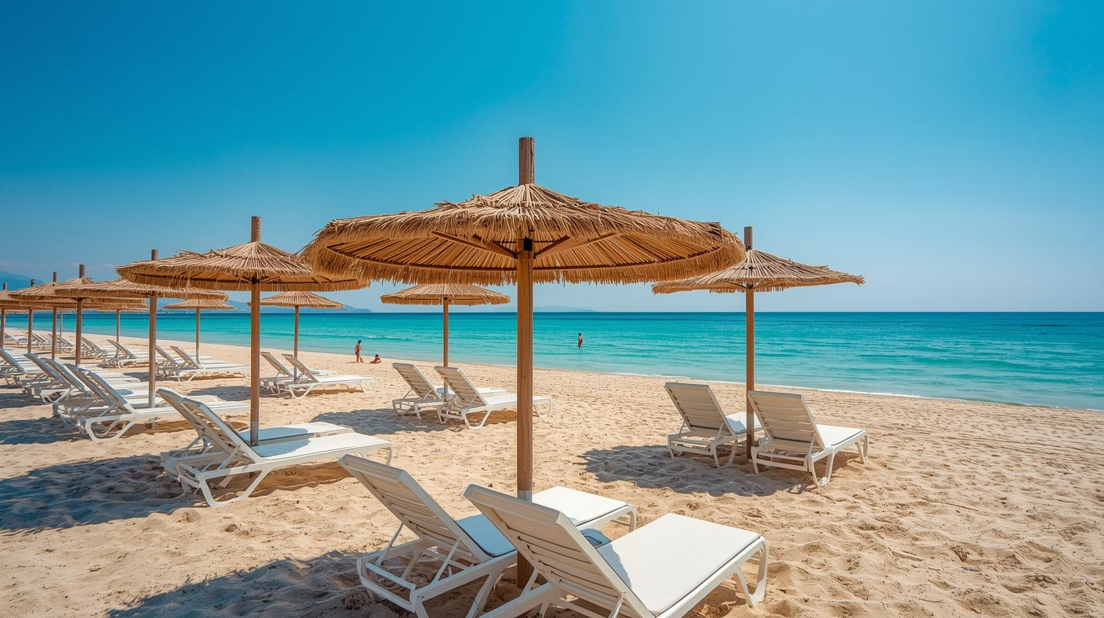 Traumstrand in Bulgarien am Schwarzen Meer Bulgarien Strandurlaub mit Sonnenschirmen am Schwarzen Meer