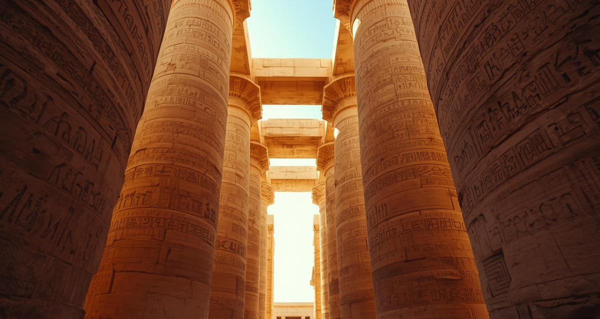 Hieroglyphen auf Säulen im Karnak Tempel als bekannte Ägypten Sehenswürdigkeit