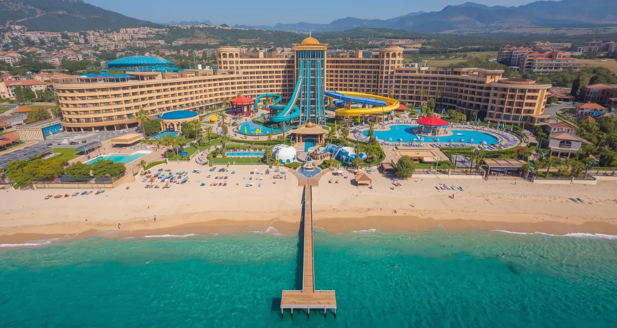 Luxus All Inclusive Resort Türkei 2026 mit Aquapark & Privatstrand Luxus All Inclusive Resort in der Türkei mit Aquapark und privatem Strandsteg