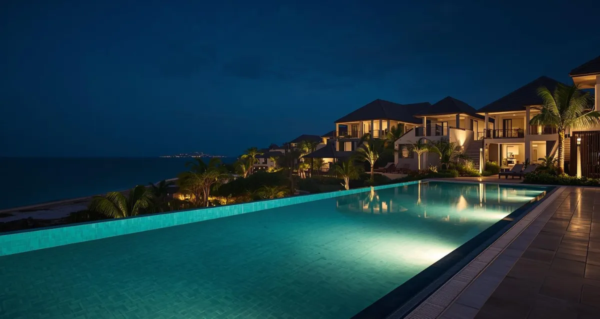 5 Sterne All Inclusive Luxus Resort mit Poolanlage bei Nacht 2026