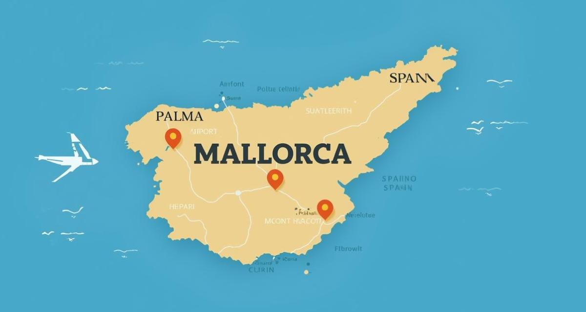 Mallorca Lagekarte in Spanien mit markiertem Flughafen Palma de Mallorca