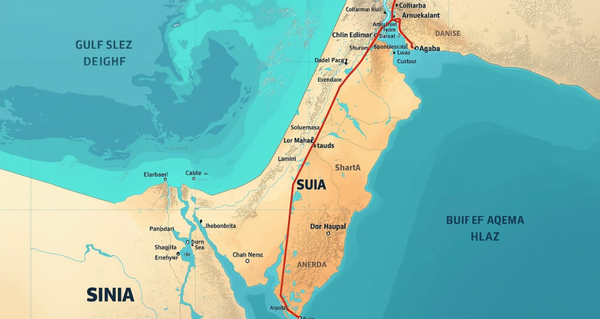 Sinai Halbinsel Karte mit Rotem Meer und wichtigen Ägypten Sehenswürdigkeiten