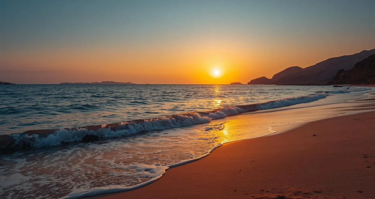 Sonnenuntergang am Mittelmeerstrand – Ab in den Urlaub 2026