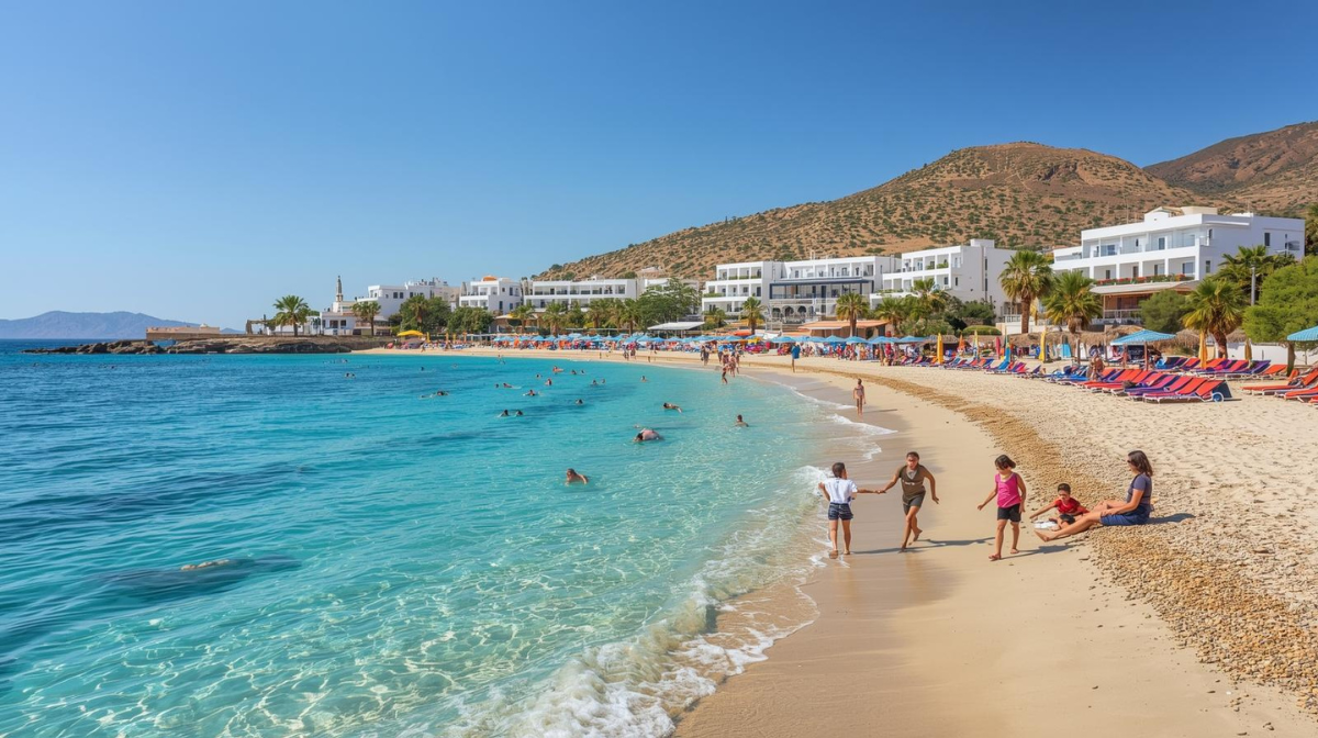 tigaki-kos-sandstrand-familienurlaub Tigaki Strand auf Kos mit langem Sandstrand, flach abfallendem Meer und familienfreundlichen Hotels
