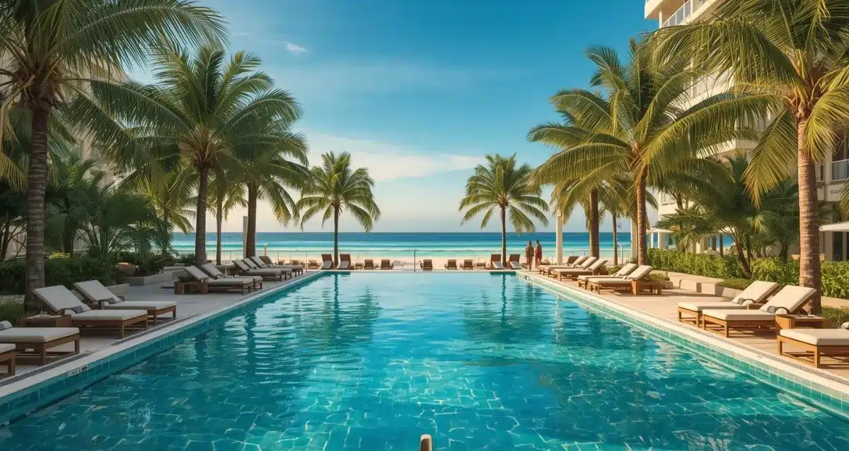 Reise-Geier Hero Bild mit Strand, Hotel und günstigen Urlaubsdeals