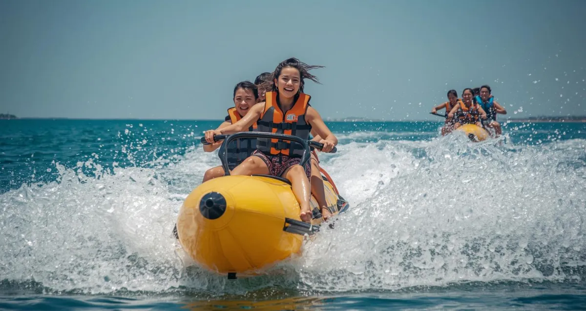 Wassersport und Banana Boat am Bulgarien Sonnenstrand im Sommer