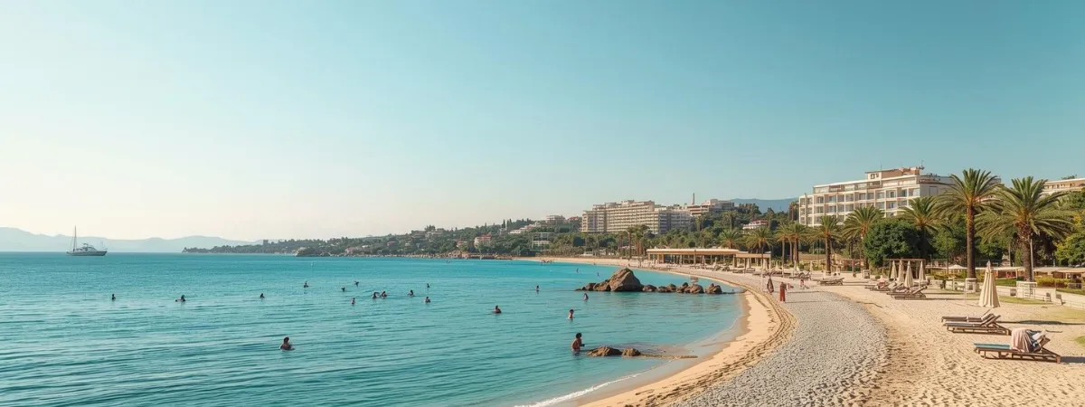 Reise-Geier Hero Bild mit Strand, Hotel und günstigen Urlaubsdeals