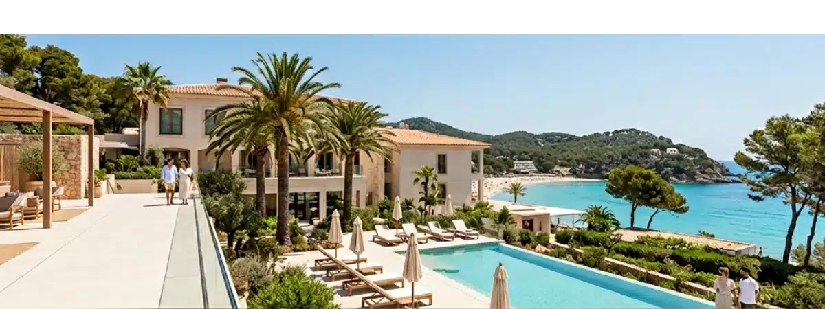 Hero-Bild vom Valentin Hotel in Paguera auf Mallorca mit Palmen, sonniger Terrasse, Meerblick und ruhiger Urlaubsatmosphäre