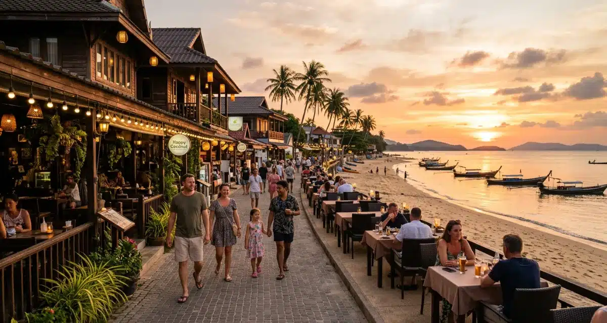 Bophut Fisherman's Village auf Koh Samui mit stilvoller Abendatmosphäre