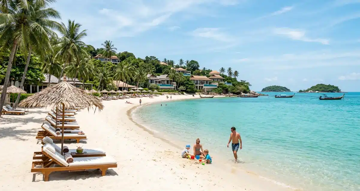 Choeng Mon Beach auf Koh Samui mit ruhiger Bucht und türkisblauem Wasser