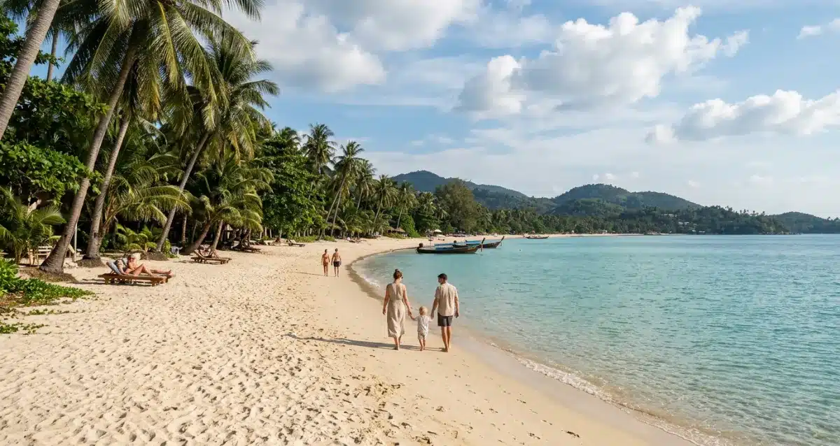 Maenam Beach auf Koh Samui mit ruhigem Strand und Palmen