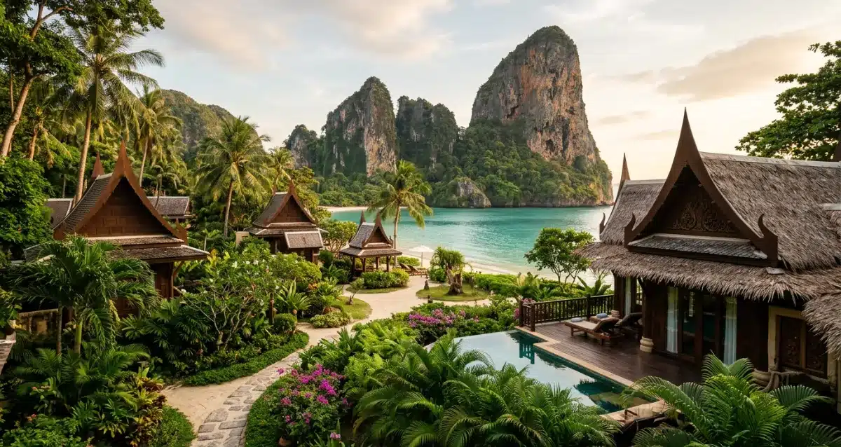 Rayavadee Krabi mit tropischem Garten und Kalksteinfelsen
