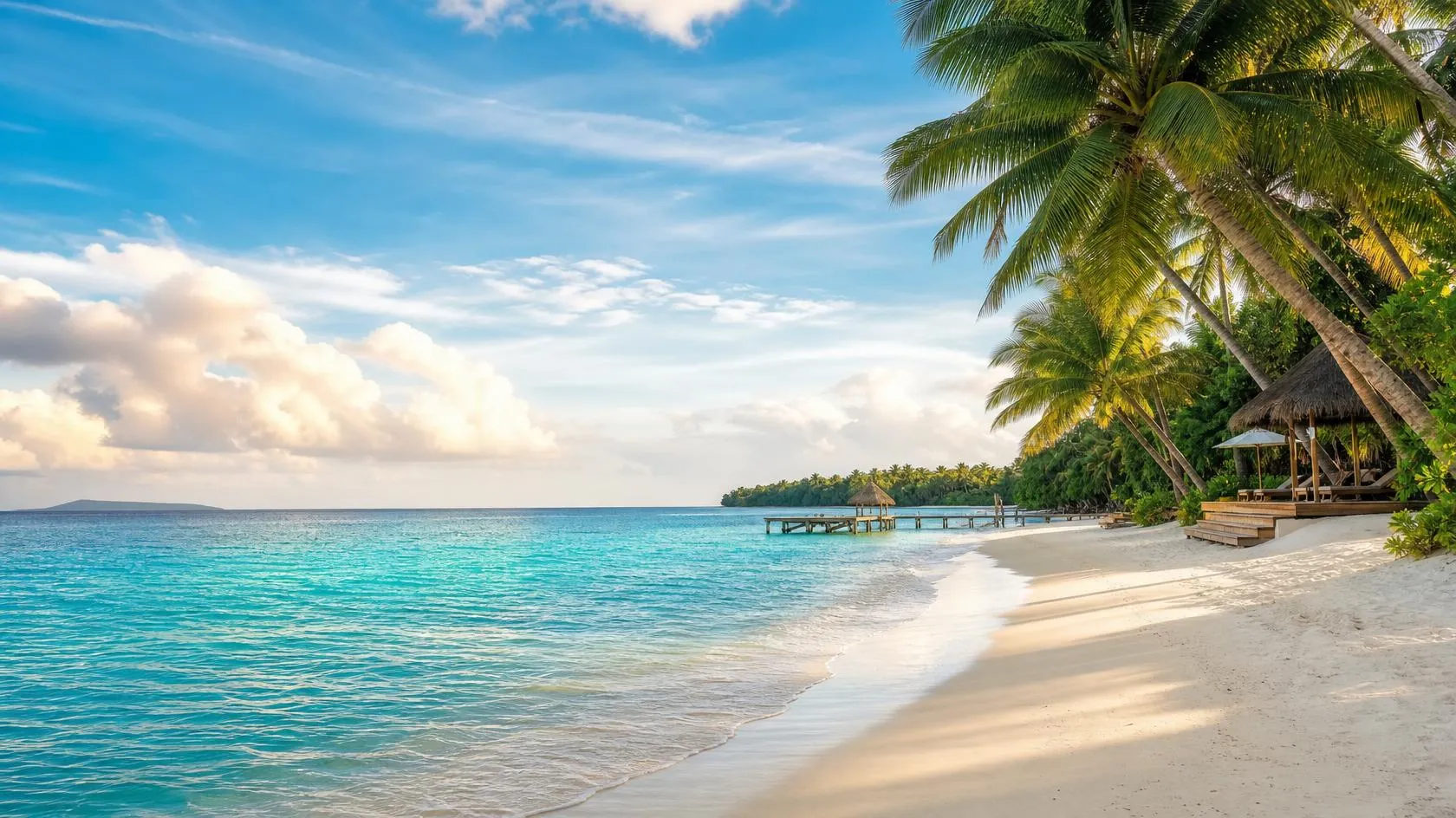 Exotischer Strand mit Palmen und türkisfarbenem Meer