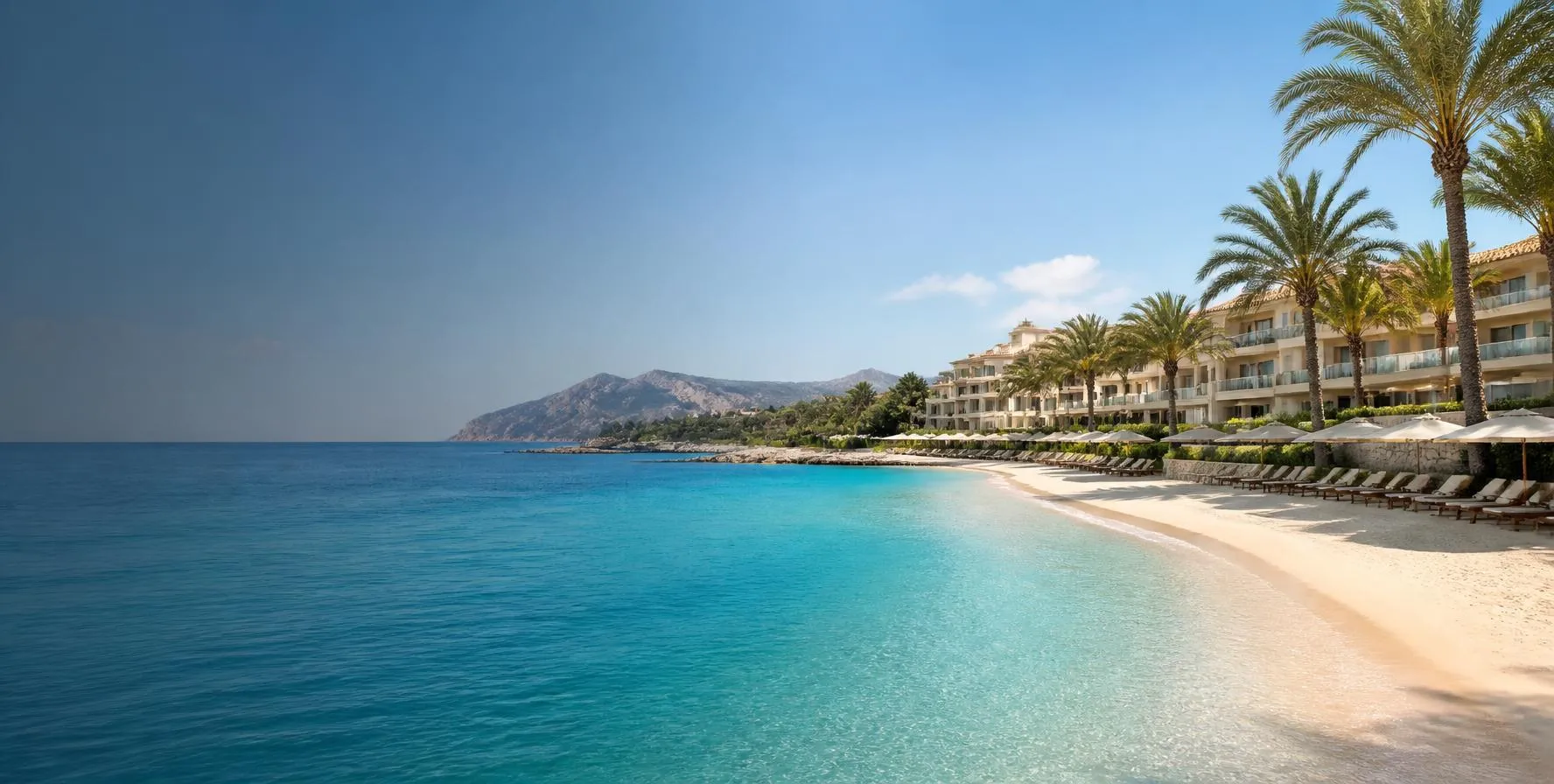 Traumhafter Strand mit türkisblauem Meer und All-Inclusive-Resort