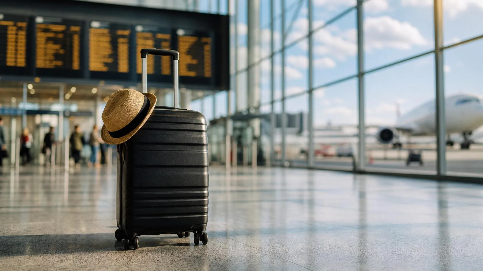 Reisekoffer am Flughafen vor kurzfristigem Abflug